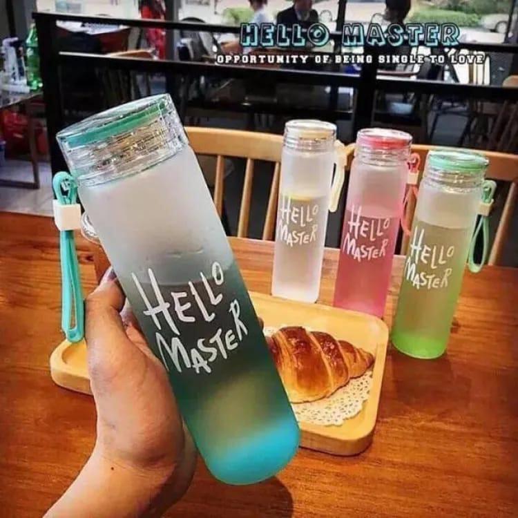 Hello Master 480ml Frosted Glass Water Bottle - Transparent Leak-Proof Portable Drinkware with Carrying Strap